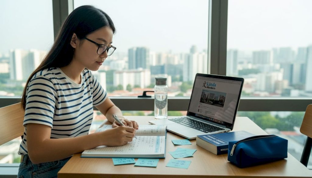 Learner studying Mandarin at Singapore home