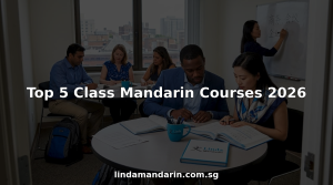 Adults in Singapore Mandarin classroom learning together