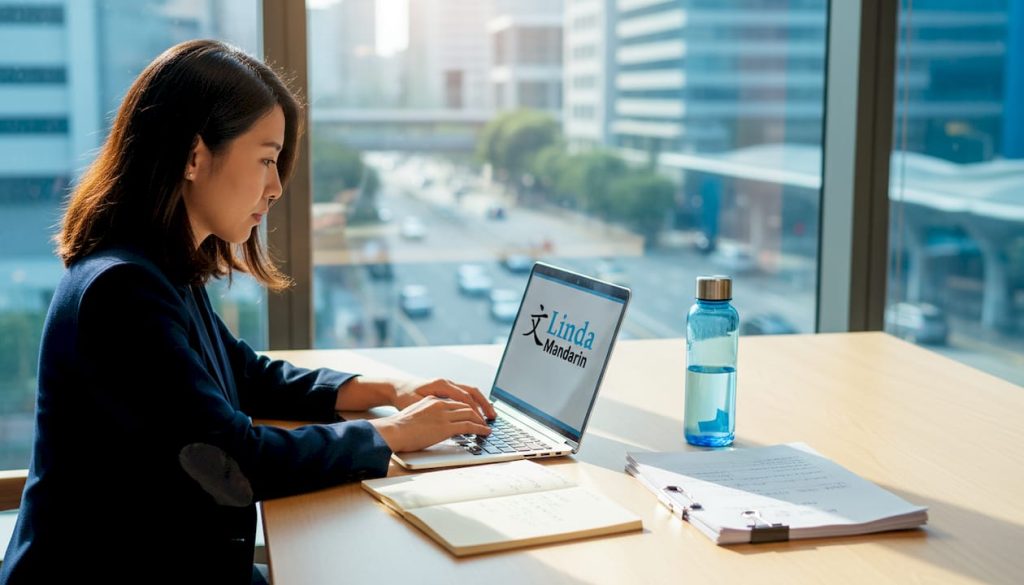 Businesswoman writing notes in Singapore office