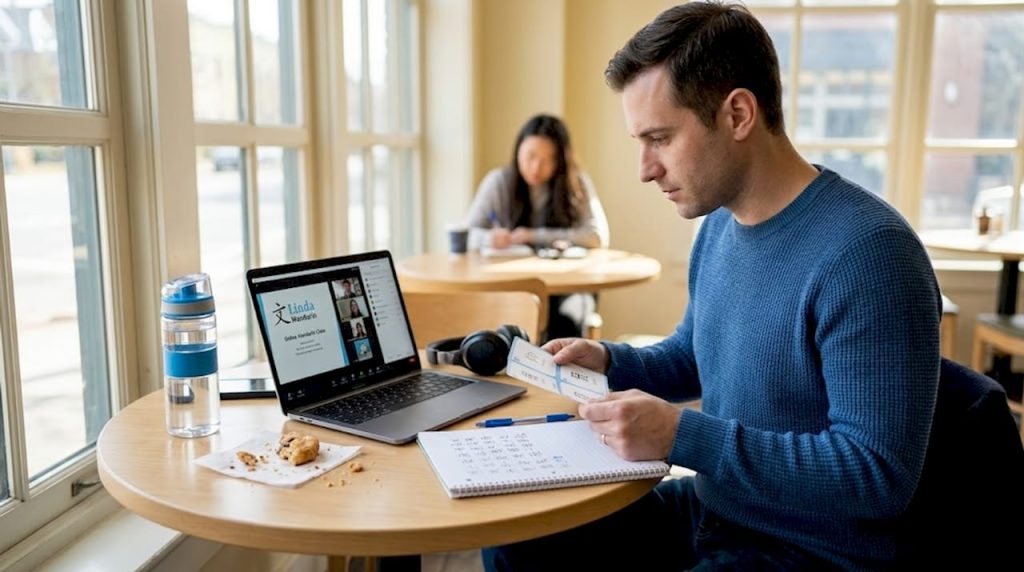 Adult student studying Mandarin in coworking space