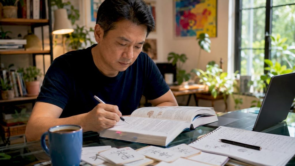 Singaporean man studying bilingual brain benefits