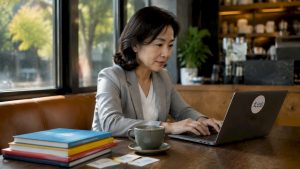 Professional woman composing Chinese business email