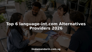 Adult learners engaged in language school discussion