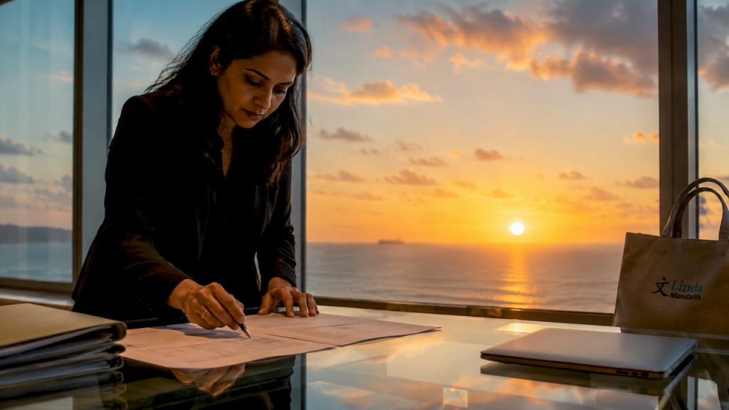 Trade manager reviewing shipping documents