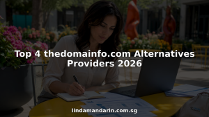 Professional woman comparing domain providers on laptop screens