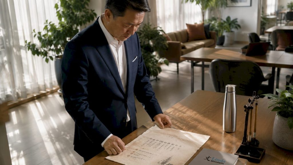 Senior businessman reviewing meeting agenda in office