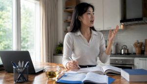 Woman practicing Mandarin presentation phrases