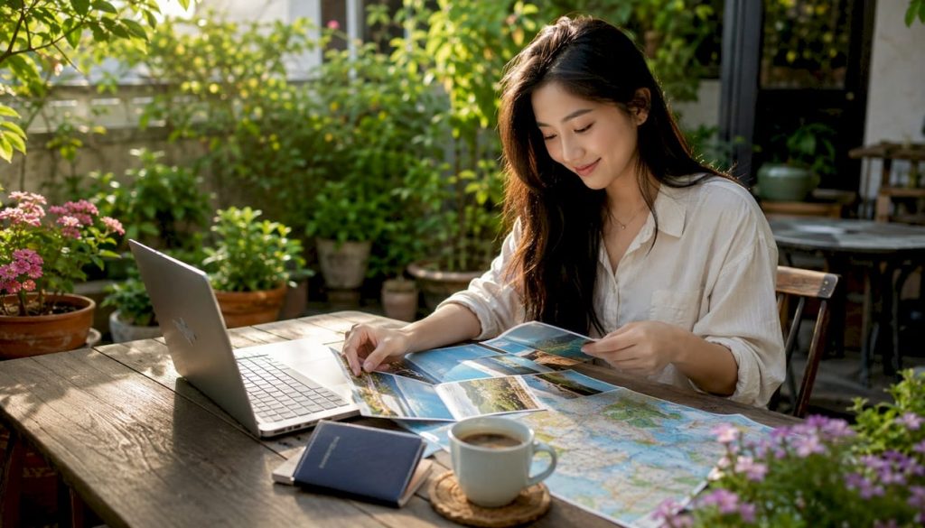 Woman planning trip in home office