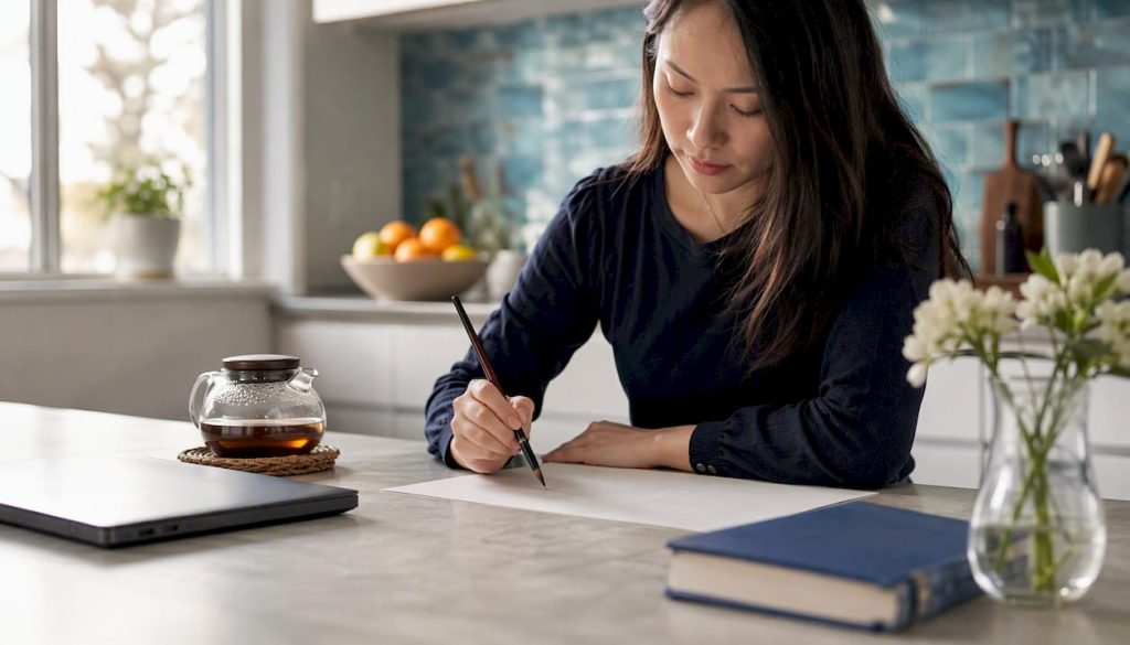 Adult learner writing Chinese characters by hand