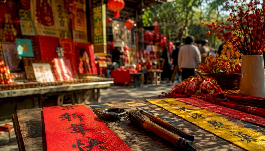 Red Chinese New Year greeting cards with calligraphy