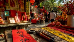Red Chinese New Year greeting cards with calligraphy