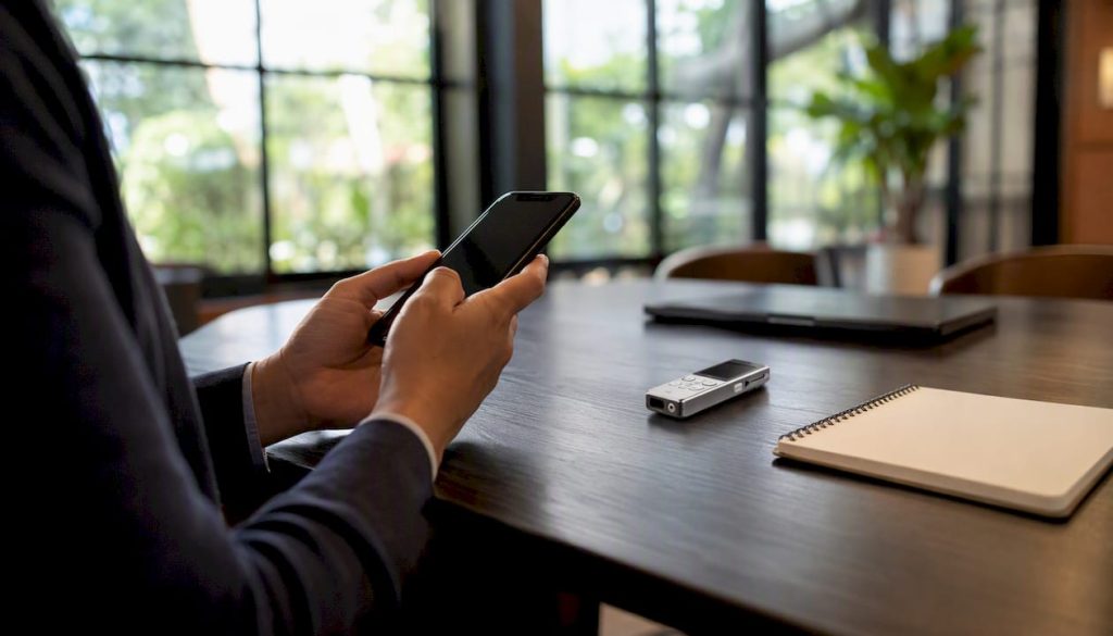 Hands holding phone ready for business call
