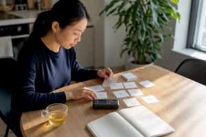 Adult arranging Mandarin study materials