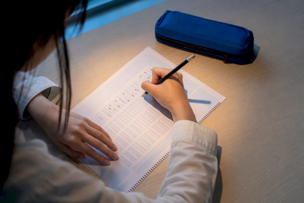 Candidate completing a Chinese language test