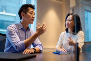 Professional practising Mandarin with an instructor