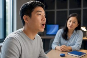 Adult learner practising Mandarin pronunciation