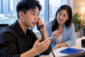 Mandarin phone support role-play training session
