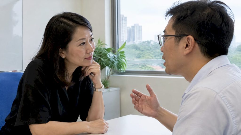 Tutor correcting professional learner's Mandarin tone