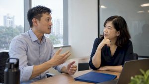 Corporate learner practising Mandarin with trainer