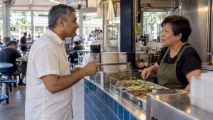 Adult learner ordering lunch in Mandarin