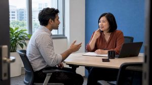 Instructor conducting a workplace Mandarin level check